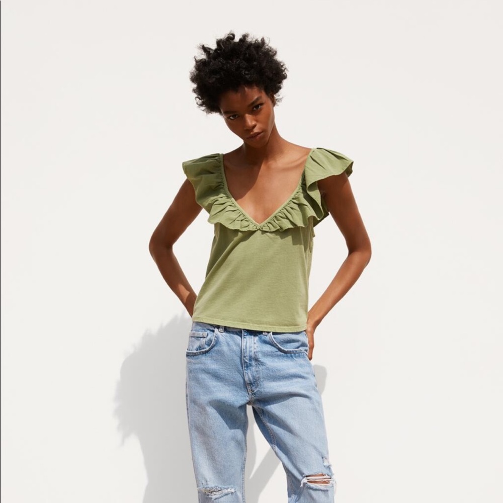 NWOT Zara Washed Effect Ruffled Top